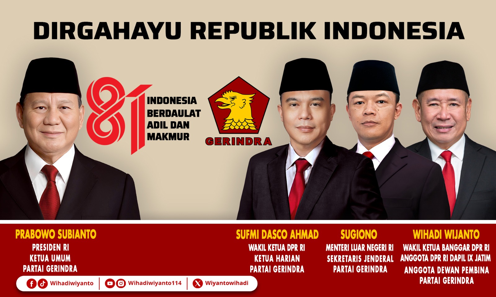 Ucapan Dirgahayu Republik Indonesia ke-81 oleh Partai Gerindra