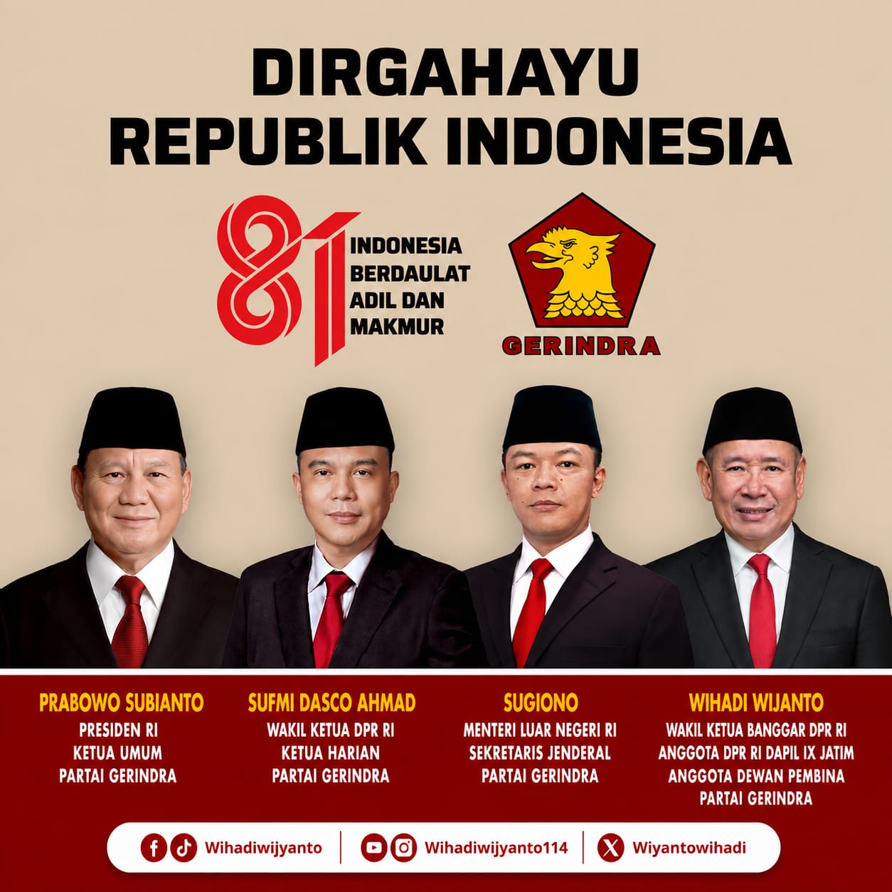 Ucapan Dirgahayu Republik Indonesia ke-81 oleh Partai Gerindra