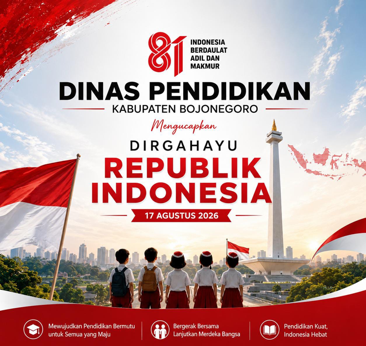 Ucapan Dirgahayu Republik Indoenesia ke-81 oleh Dinas Pendidikan Kabupaten Bojonegoro