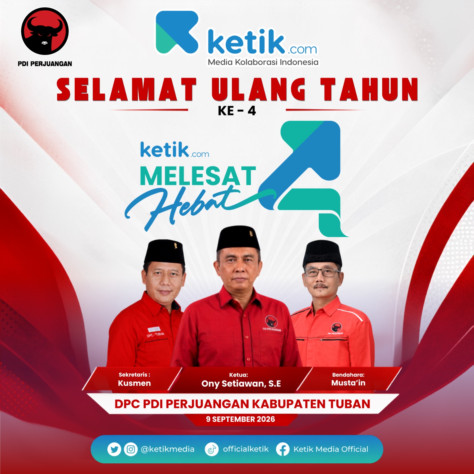 Ucapan Selamat Ulang Tahun ke-4 Ketik.com oleh DPC PDI Perjuangan Kabupaten Tuban