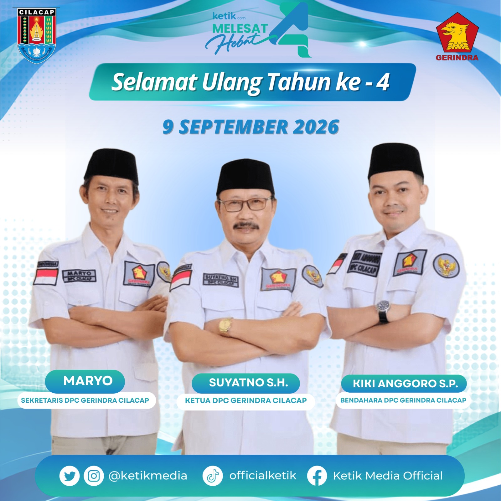 Ucapan Selamat Ulang Tahun ke-4 Ketik.com oleh DPC Gerindra Cilacap