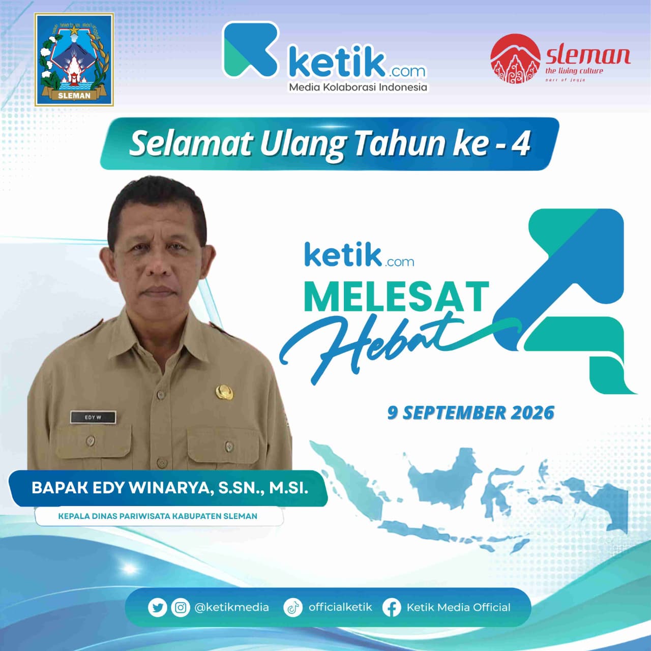 Ucapan HUT ke-4 Ketik.com oleh Kepala Dinas Pariwisata Kabupaten Sleman
