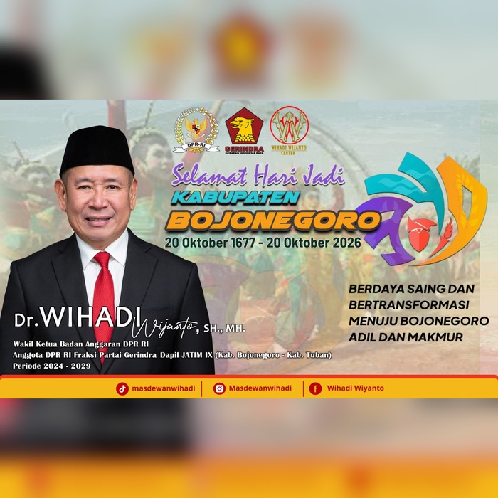 Ucapan Selamat Hari Jadi Kabupaten Bojonegoro oleh Wakil Ketua Badan Anggaran DPR RI  pada 19 Oktober 2026