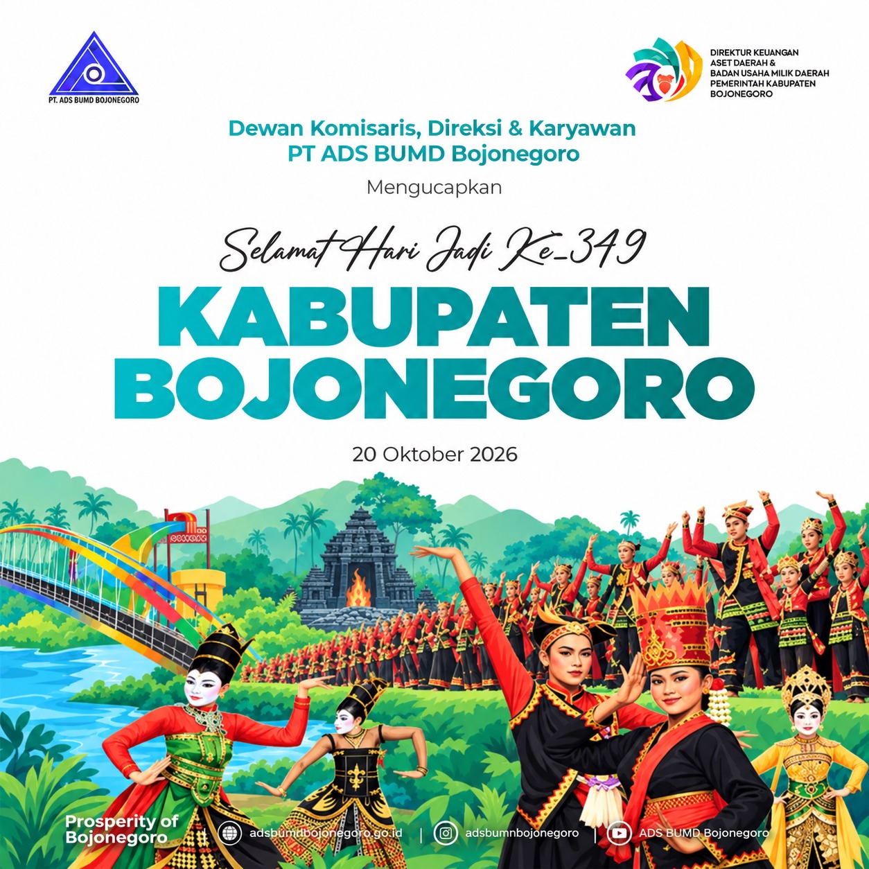Ucapan Selamat Hari Jadi ke-349 Kabupaten Bojonegoro  oleh Dewan Komisaris, Direksi & Karyawan PT ADS BUMD Bojonegoro