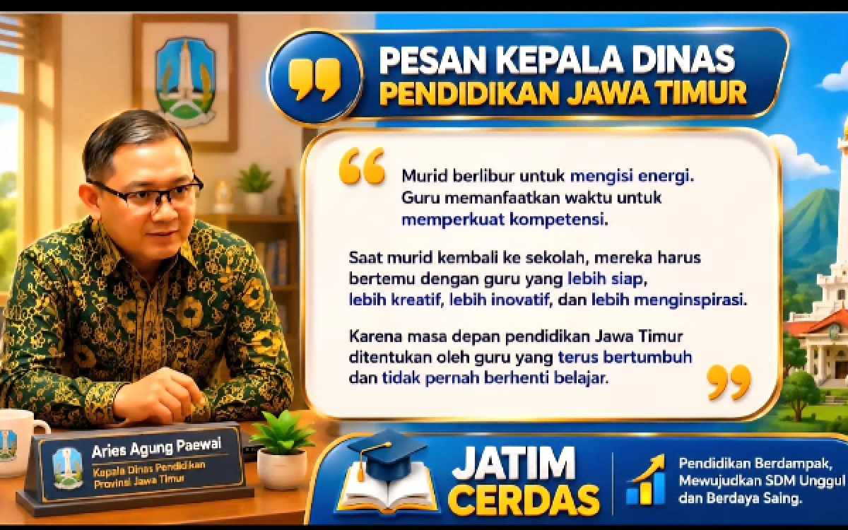 Thumbnail Berita - Libur Telah Tiba! Ini Pesan Kadindik Jatim Aries Agung Paewai untuk Murid dan Guru