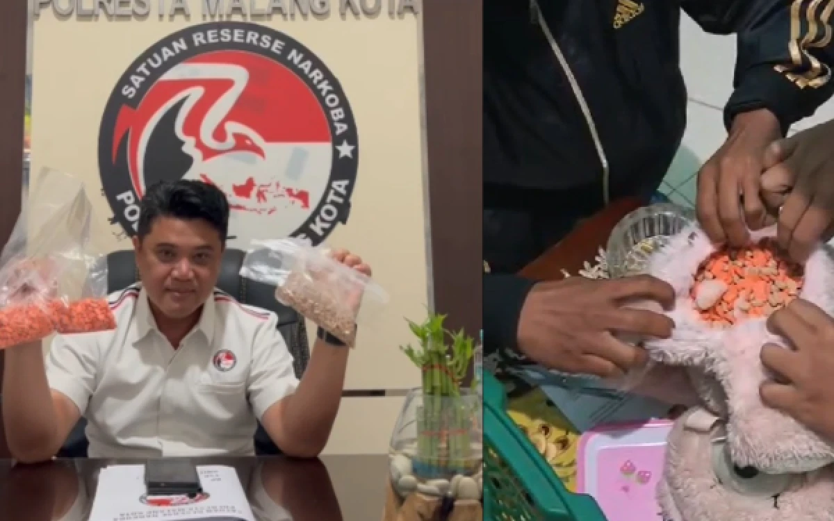 Thumbnail Berita - Polresta Malang Kota Bongkar Jaringan Narkoba, Ribuan Ekstasi Disembunyikan Dalam Boneka Beruang