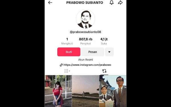 Thumbnail Viral! Akun Tiktok Prabowo Subianto Posting Ulang Perempuan Sexy