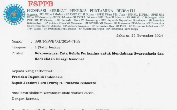 Thumbnail Surat Serikat Pekerja Pertamina ke Presiden Prabowo Bocor ke Publik, Ini Isi Lengkapnya!