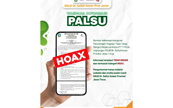 Thumbnail Berita - HOAKS! Beredar Pengumuman Penerimaan PTT-PK di RSSA Malang, Masyarakat Diminta Waspada