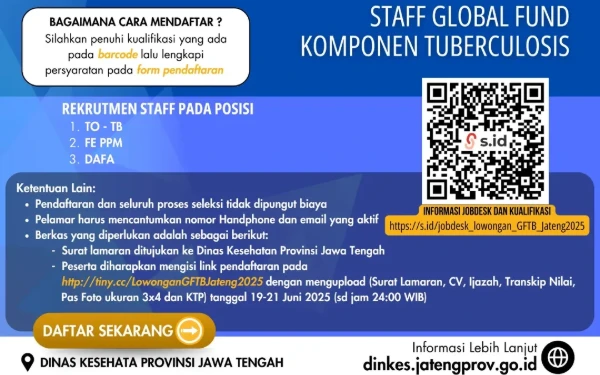 Dinkes Jateng Gandeng Global Fund Cari Staf Handal, Cek Posisi dan Syaratnya!