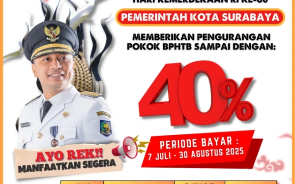 Thumbnail Berita - Pemkot Surabaya Beri Diskon Capai 40 Persen untuk BPHTB di HUT Ke-80 RI
