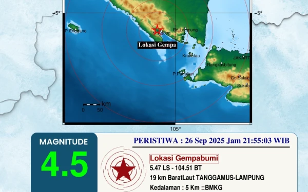 Thumbnail Berita - Gempa 4,5 Magnitudo Guncang Tanggamus Lampung