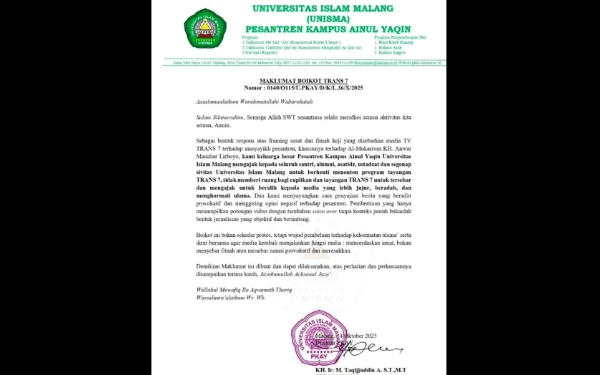 Kecam Narasi Sesat Trans7, Pesantren Kampus Unisma Terbitkan Maklumat Pemboikotan