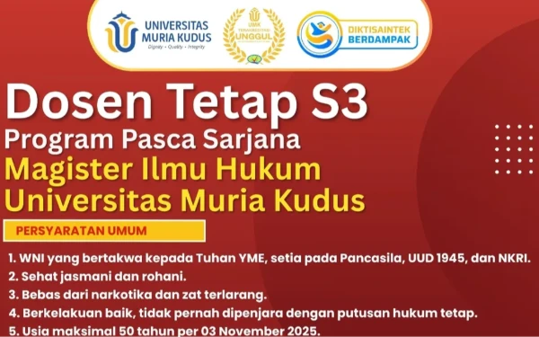 Thumbnail Berita - Universitas Muria Kudus Cari Dosen Tetap Program Pasca Sarjana Magister Ilmu Hukum, Simak Persyaratannya