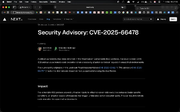Thumbnail Berita - Bahaya! Celah Keamanan 'Sempurna' (CVSS 10.0) Ditemukan di Next.js, Jutaan Web Terancam