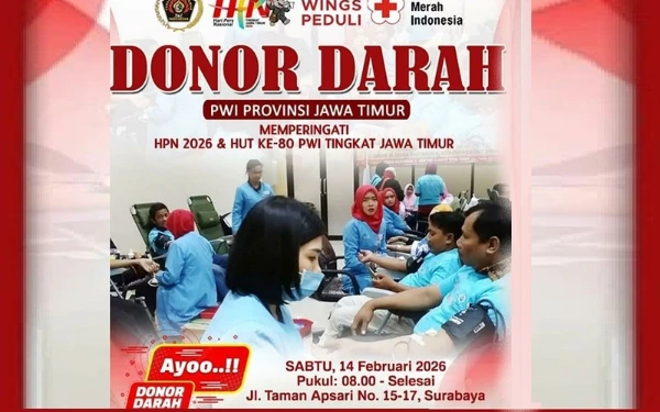 Thumbnail Berita - Rangkaian HPN 2026, PWI Jawa Timur Gelar Donor Darah Peringati HUT ke-80
