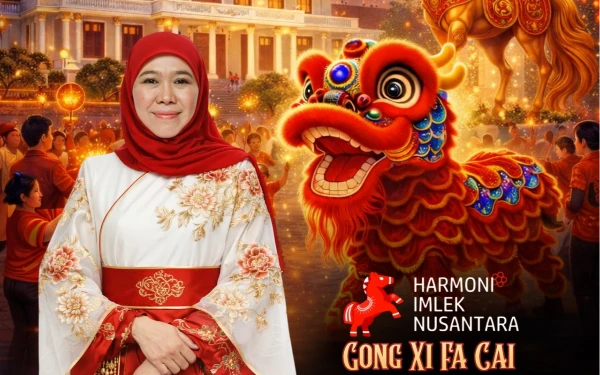 Tampak Anggun di Flyer Ucapan Imlek, Gubernur Khofifah Ajak Perkuat Toleransi dan Harmoni