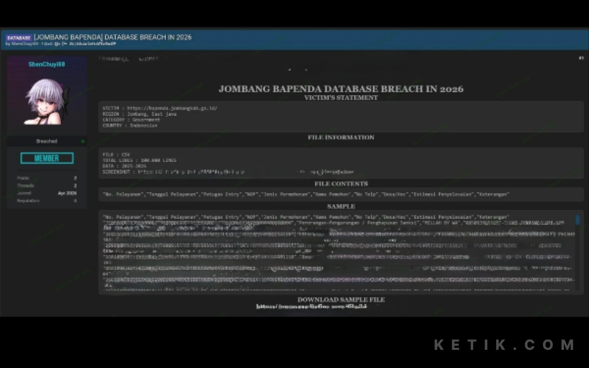 Thumbnail Berita - Bapenda Jombang Akui Beberapa Kali Diserang Hacker, Kebocoran Data Pajak Dipicu Salah SOP