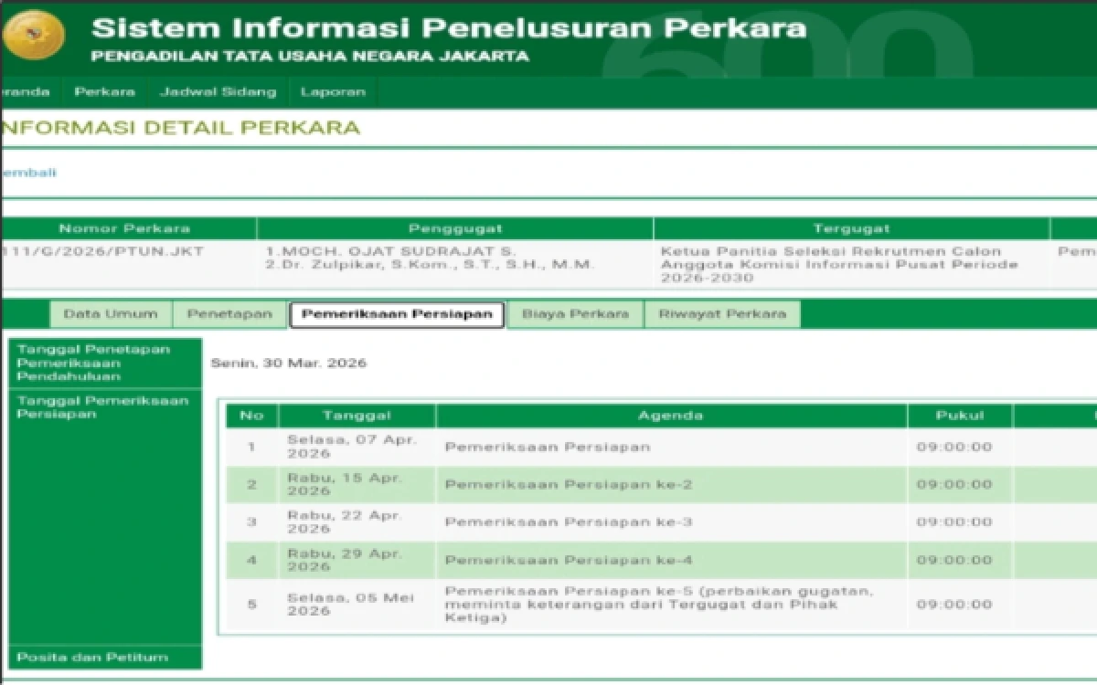 Thumbnail Berita - PTUN Jakarta Panggil 63 Peserta Seleksi Calon Anggota Komisi Informasi Pusat