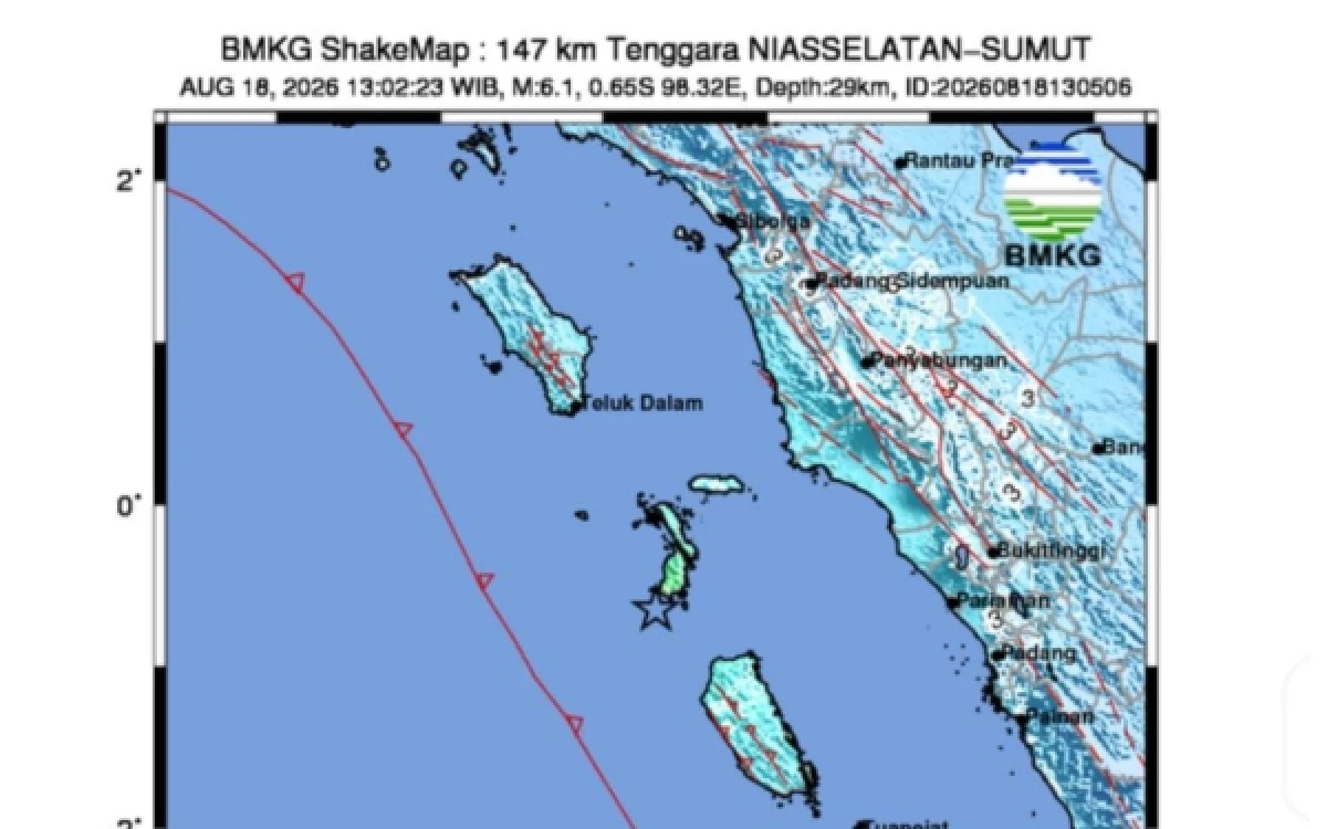 Thumbnail Berita - Gempa M 6.1 Guncang Perairan Nias Selatan, Tidak Berpotensi Tsunami