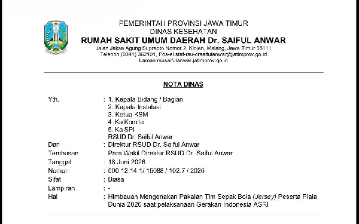 Thumbnail Berita - Sambut Piala Dunia 2026, Civitas RSSA Diajak Pakai Jersey Tim Favorit