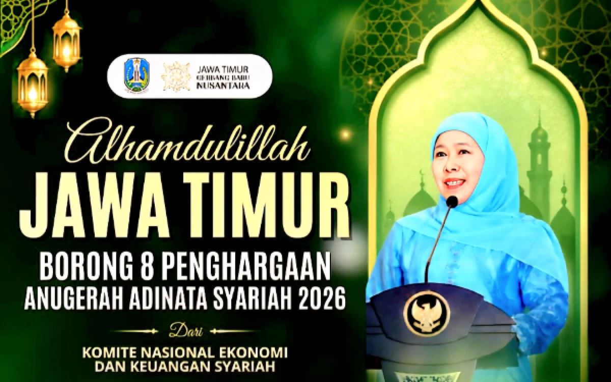 Thumbnail Berita - Borong 8 Penghargaan Anugerah Adinata Syariah 2026, Gubernur Khofifah Ajak Wujudkan Jatim Pusat Ekonomi Syariah Nasional