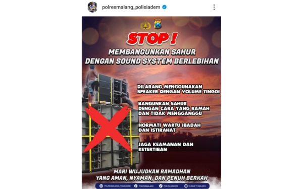 Thumbnail Ramadhan Kondusif, Polres Malang Larang 'Sound Horeg' untuk Bangunkan Sahur