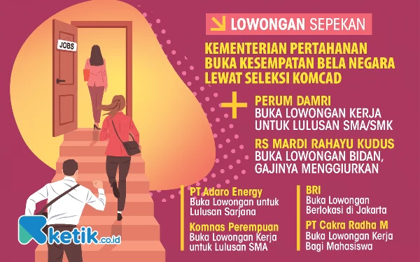 Thumbnail 7 Lowongan Kerja Sepekan: Komcad Kementerian Pertahanan hingga Bidan dengan Gaji Menggiurkan