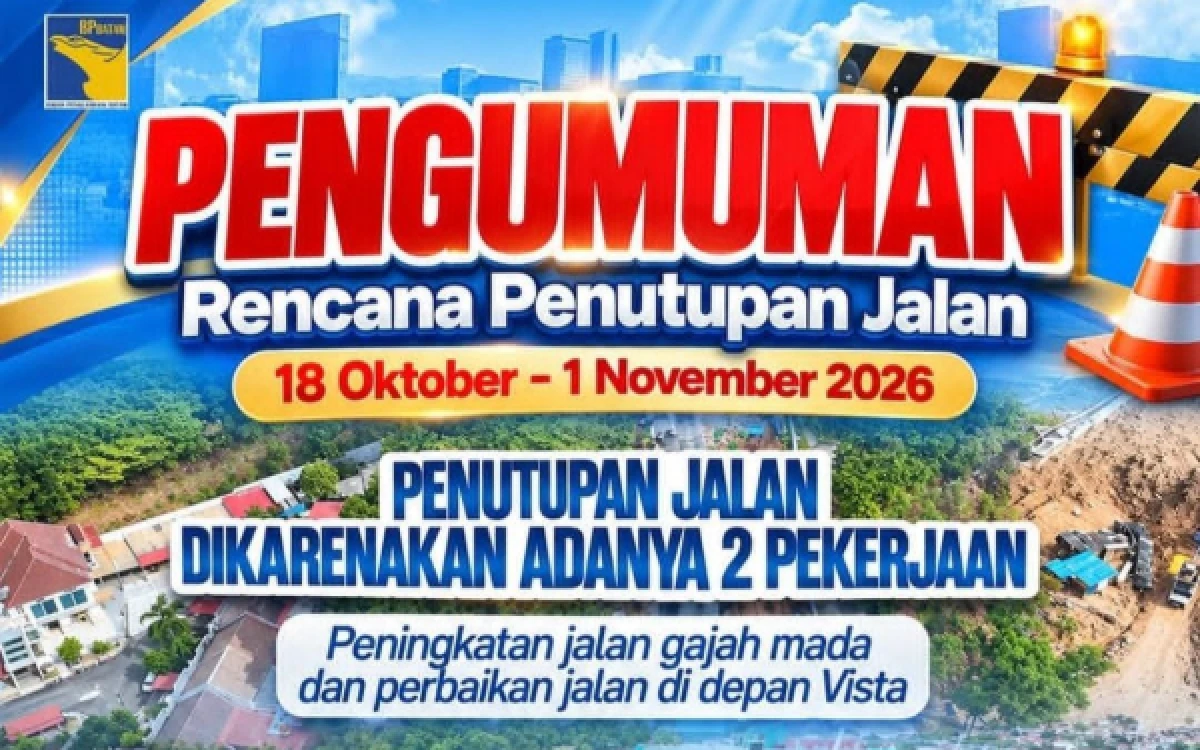 Thumbnail Berita - BP Batam Perbaiki Jalan Gajah Mada Depan Hotel Vista, Siapkan Rekayasa Lalu Lintas Mulai 18 Oktober 2026