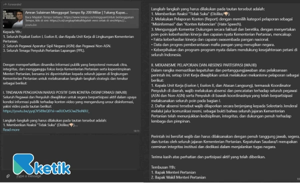 Thumbnail Berita - Ini Isi Perintah di Lingkungan Kementan untuk Dislike Youtube Tempo