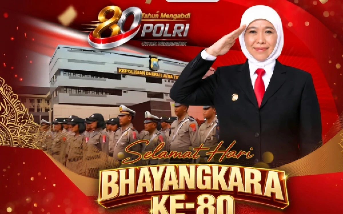 Thumbnail Berita - Peringatan HUT ke-80 Bhayangkara, Gubernur Khofifah Apresiasi Dedikasi Polri Jaga Kamtibmas dan Layani Masyarakat