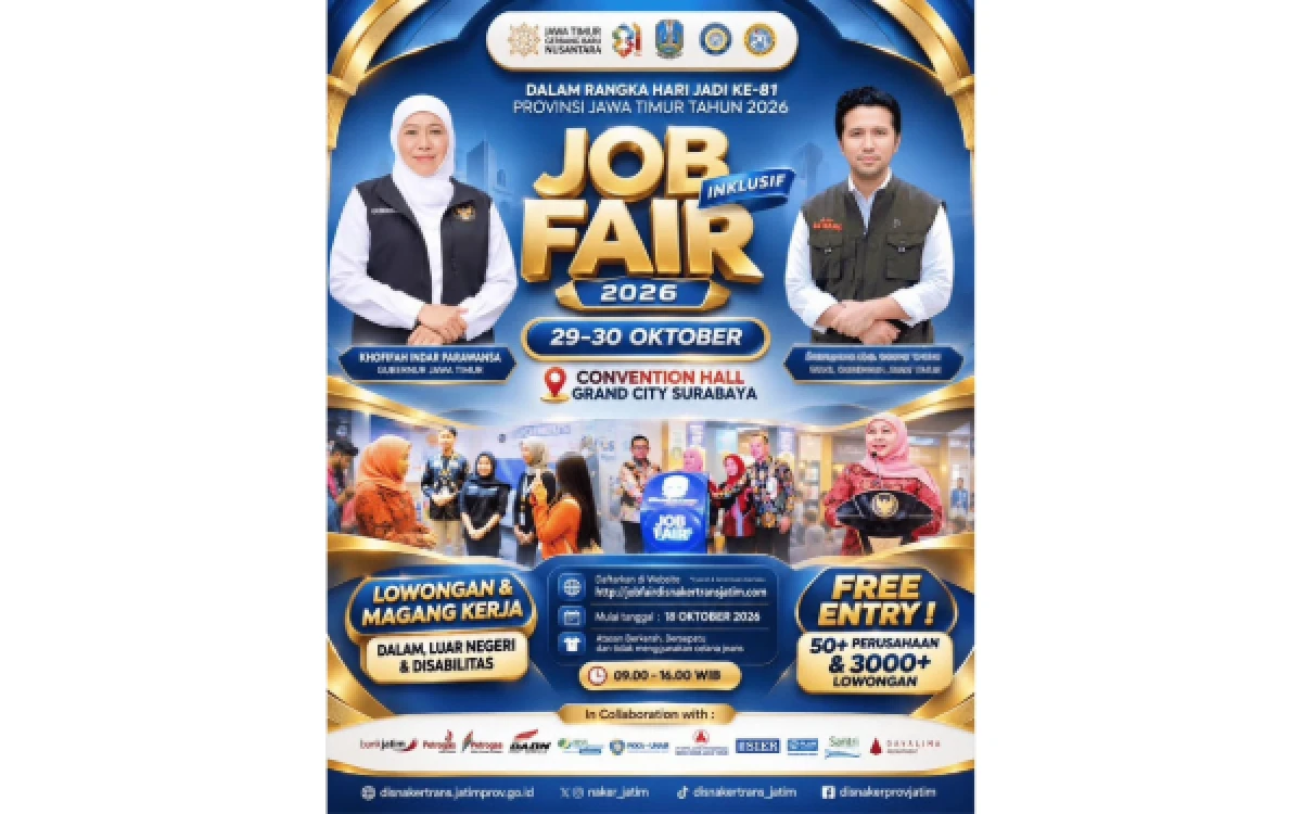Thumbnail Berita - Gubernur Khofifah Ajak Masyarakat Manfaatkan Job Fair Inklusif 2026, Libatkan 102 Perusahaan serta Hadirkan 4.807 Lowongan Kerja dan Magang