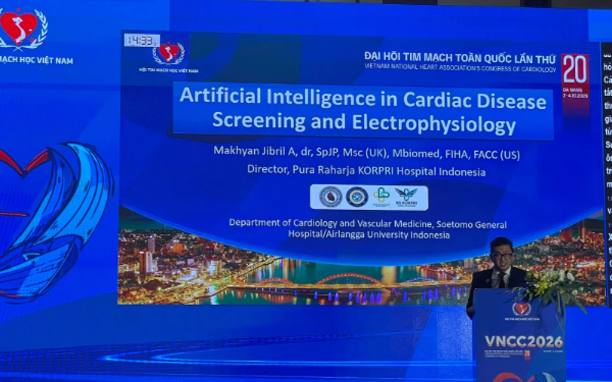 Foto Direktur Rumah Sakit (RS) KORPRI Pura Raharja, dr. Makhyan Jibril Al-Farabi, M.Sc., M.Biomed., MBA, Sp.JP, FIHA, FACC saat menjadi pembicara di kongres Vietnam National Heart Association Cardiology Congress 2026 di Da Nang Vietnam, Jumat, 2 Oktober hingga Minggu 4 Oktober 2026. (Foto: RS KORPRI Pura Raharja)