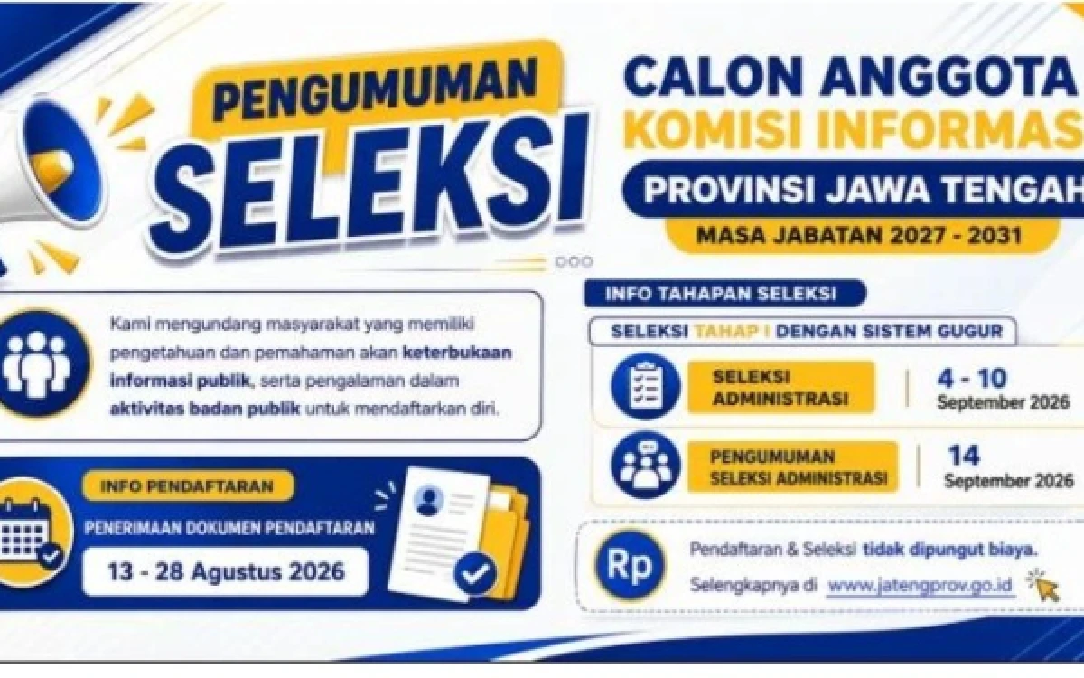 Thumbnail Berita - Kesempatan Terbuka Rekrutmen Anggota Komisi Informasi Jawa Tengah 2027-2031, Simak Jadwal dan Syaratnya