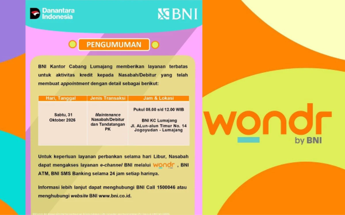 Thumbnail Berita - Sabtu Besok, BNI Lumajang Tetap Berikan Layanan Kepada Nasbah