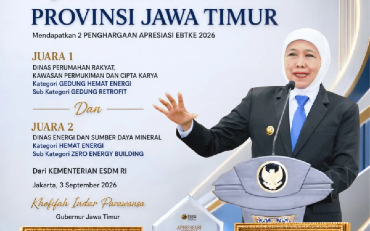 Thumbnail Berita - Jatim Raih Dua Penghargaan EBTKE 2026, Khofifah Tegaskan Komitmen Efisiensi Energi