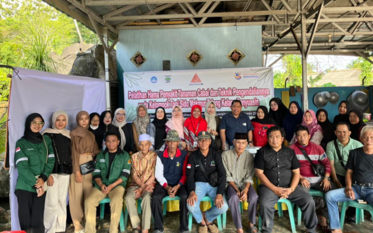 Foto Program Pemberdayaan Kemitraan Masyarakat (PKM) Universitas IBA Palembang bersama kelompok Tani Sido Makmur Talang Kelapa, Banyusasin saat menerapkan teknologi budidaya modern, Rabu 10 Juni 2026. (Foto : Yola/Ketik.com)