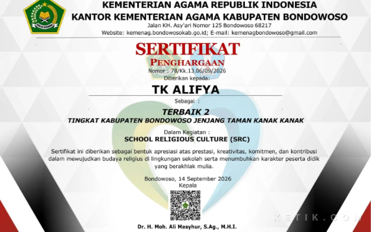 Thumbnail Berita - TK Alifya Bondowoso Raih Peringkat 2 Terbaik SRC Tingkat Kabupaten