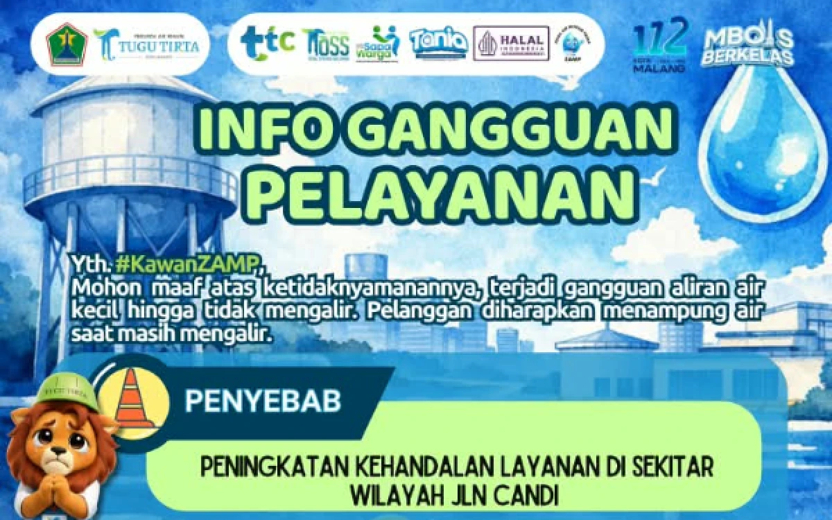 Thumbnail Berita - Gangguan Aliran Air di Sejumlah Wilayah Kota Malang, Tugu Tirta Estimasi Normal 4 Jam