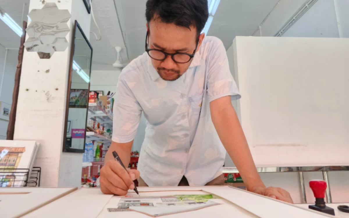 Foto Melalui pameran lukisan cat air (watercolor) bertajuk "Tampak Depan", Ody Yogi memajang deretan karya yang merekam wajah arsitektur serta kisah di balik bangunan-bangunan tua Palembang