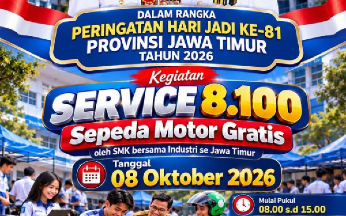 Thumbnail Berita - Peringati HUT Ke-81 Jawa Timur, 350 SMK Gelar Servis 8.100 Motor Gratis