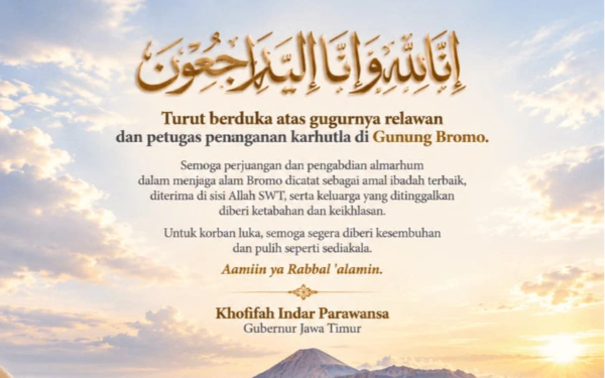 Thumbnail Berita - Gubernur Khofifah Sampaikan Duka Mendalam atas Gugurnya Empat Orang dalam Pemadaman Karhutla Bromo