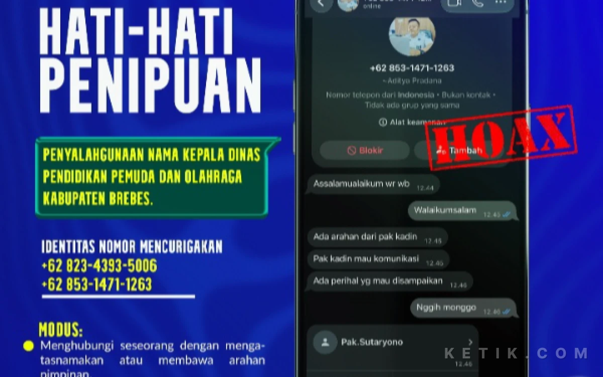 Thumbnail Berita - Dugaan Penipuan Catut Nama Pejabat Dindikpora Brebes Marak, Sasar Tenaga Pendidik Lewat WhatsApp