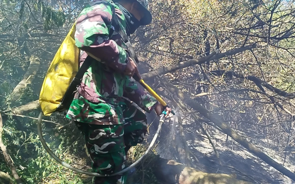 Foto Proses pendinginan dan pembasahan di titik hotspot yang berada di kawasan Taman Nasional Bromo Tengger Semeru (TNBTS) pada Jumat, 14 Agustus 2026 (Foto : Istimewa)