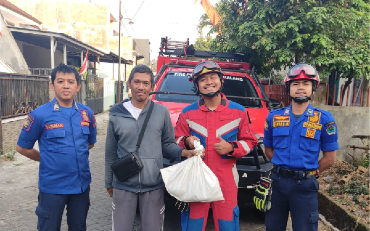 Foto Petugas damkar Kota Malang gercep mengevakuasi ular piton yang masuk rumah warga. (Foto: UPT Damkar)