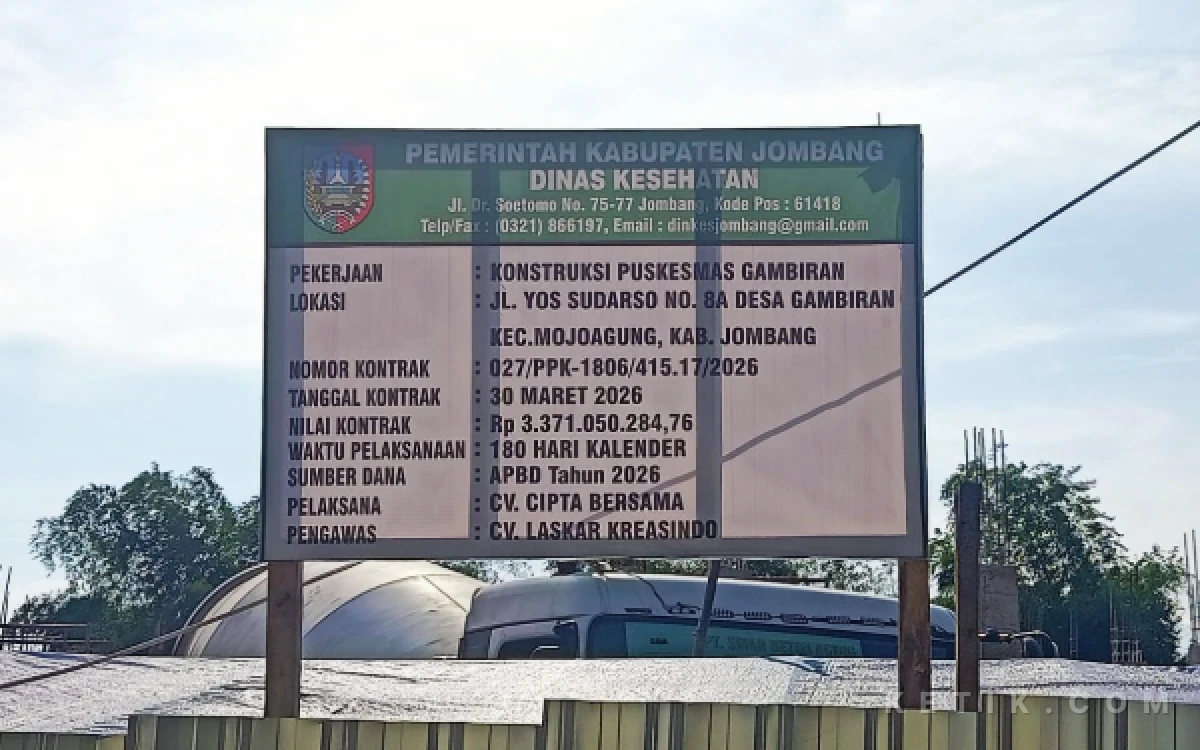 Foto Pembangunan Puskesmas Gambiran, Kecamatan Mojoagung, Kabupaten Jombang yang menelan anggaran APBD 2026 Rp 3,3 miliar. (Foto: Syaiful Arif/ketik.com)