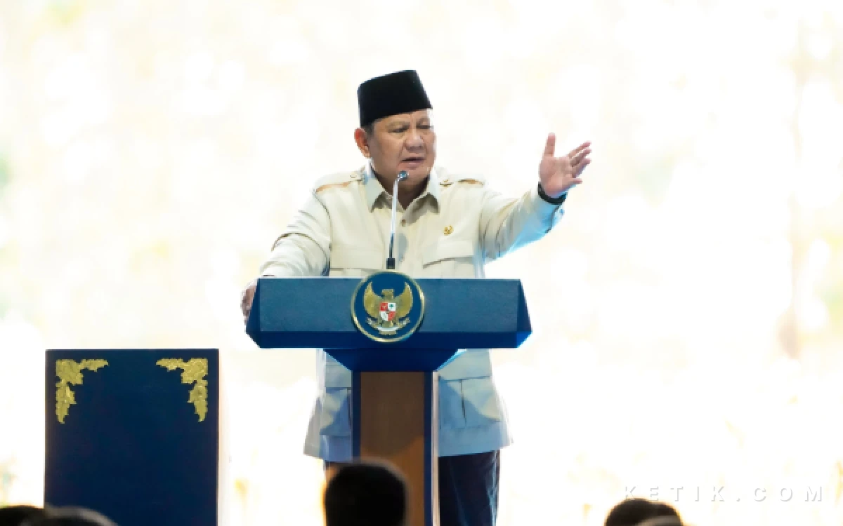 Foto Presiden Prabowo Subianto saat memberikan sambutan dalam acara panen raya jagung kuartal II secara serentak di kabupaten Tuban, Sabtu 16 Mei 2026 (Foto:Ahmad Istihar/Ketik.com)