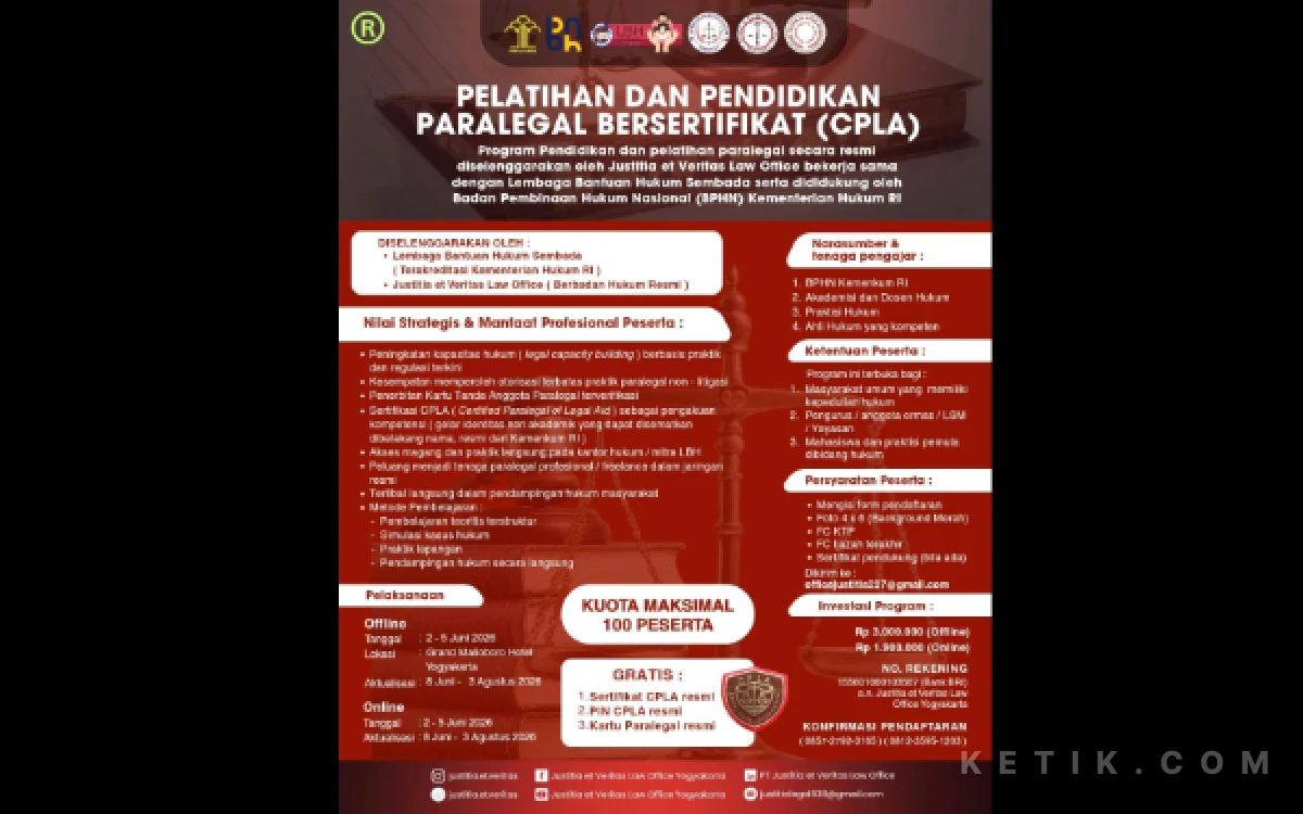 Thumbnail Berita - Hanya Buka 100 Kursi, Diklat CPLA LBH Sembada-Justitia et Veritas Mulai Diburu Pendaftar