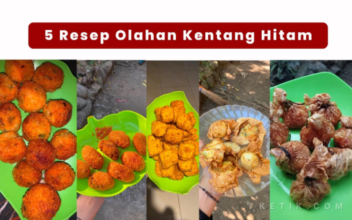 Foto Dokumentasi hasil dari 5 olahan kentang hitam. (Desain: Ilma Nurlaila/Ketik.com)