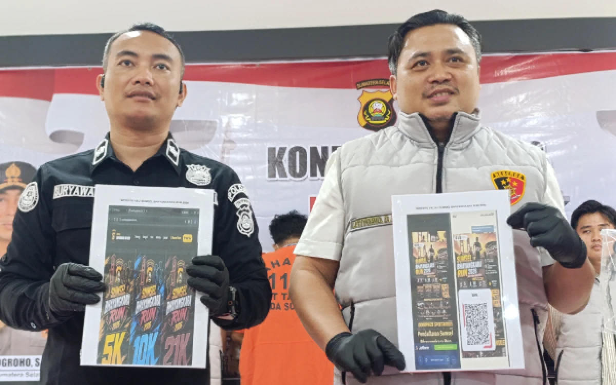 Foto Website palsu pendaftaran Sumsel Bhayangkara Run 2026 yang dibuat pleh tersangka di Mapolda Sumsel, Kamis 16 Juni 2026. (Foto : Yola/Ketik.com)